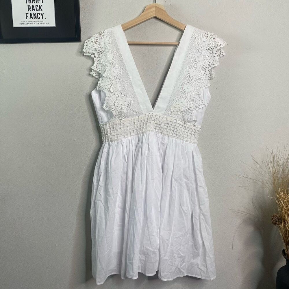 NEW Anthropologie Place Nationale Dress Lace Mini White Boho Dress‎ Size 2/M